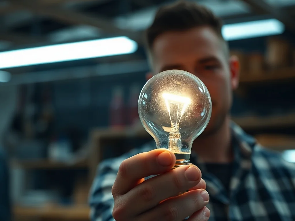 Dłoń trzymająca świecącą żarówkę LED, ilustrująca wysoką wydajność świetlną nowoczesnego oświetlenia.